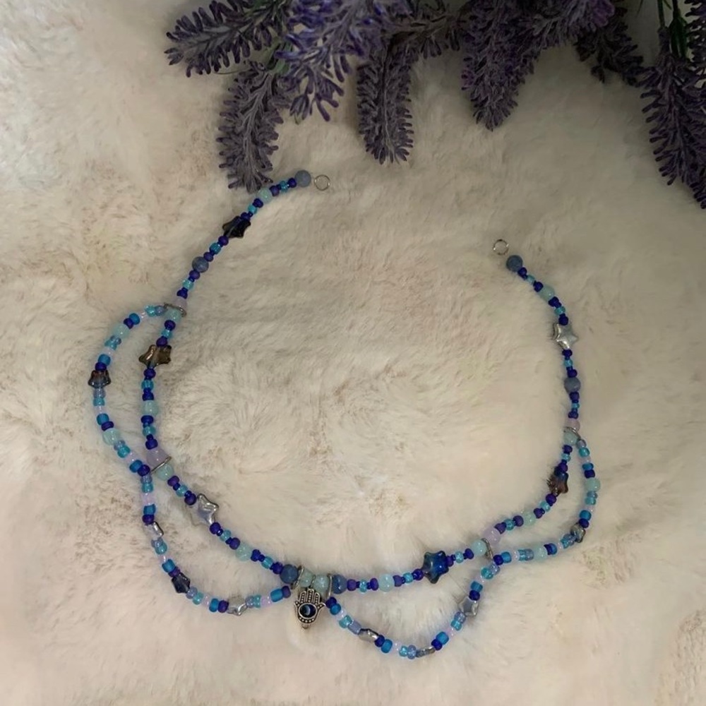 ✨🪬🧿 Starry blue hamsa choker necklace🪬🧿✨